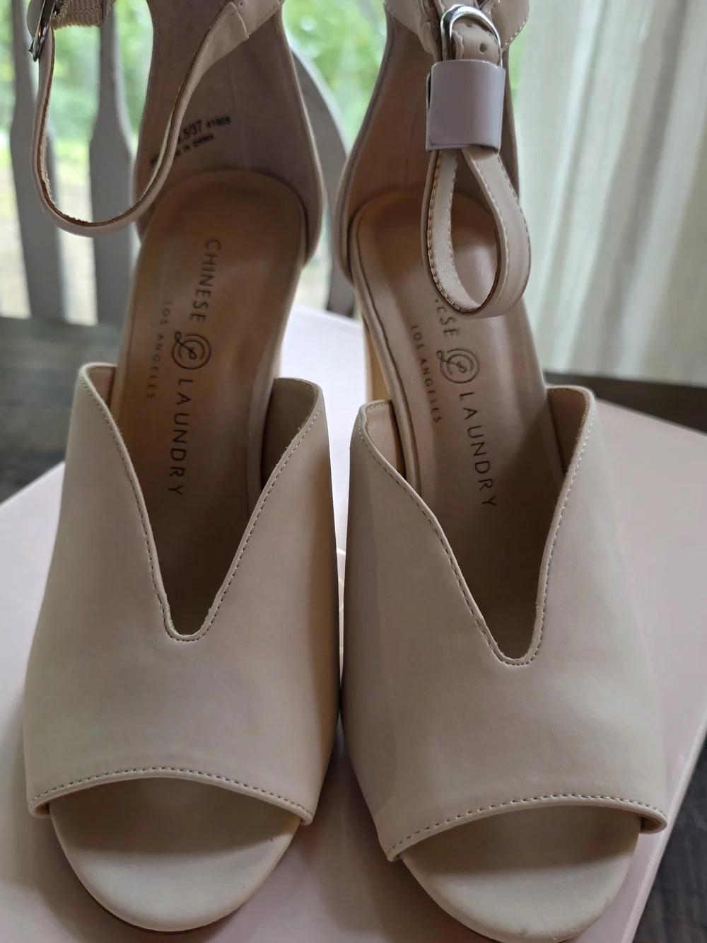 Chinese Laundry Blush Peep-Toe Ankle Strap Heels